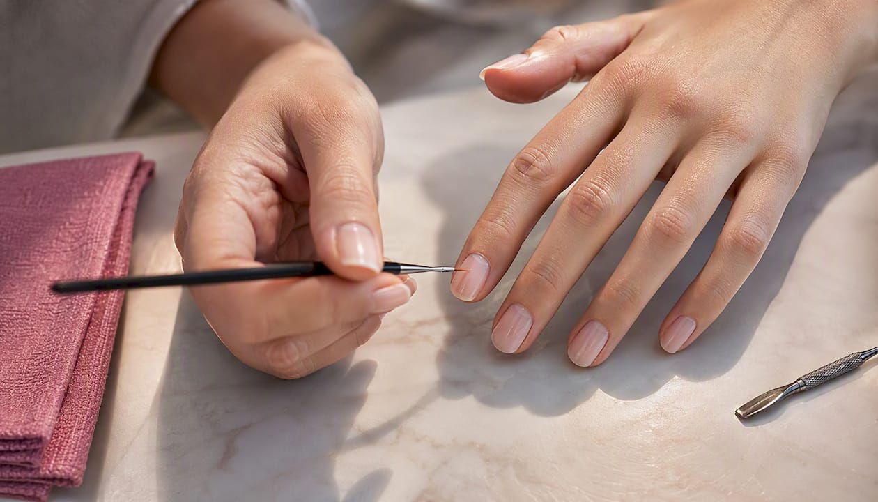 Hand brengt een dunne laag basecoat aan